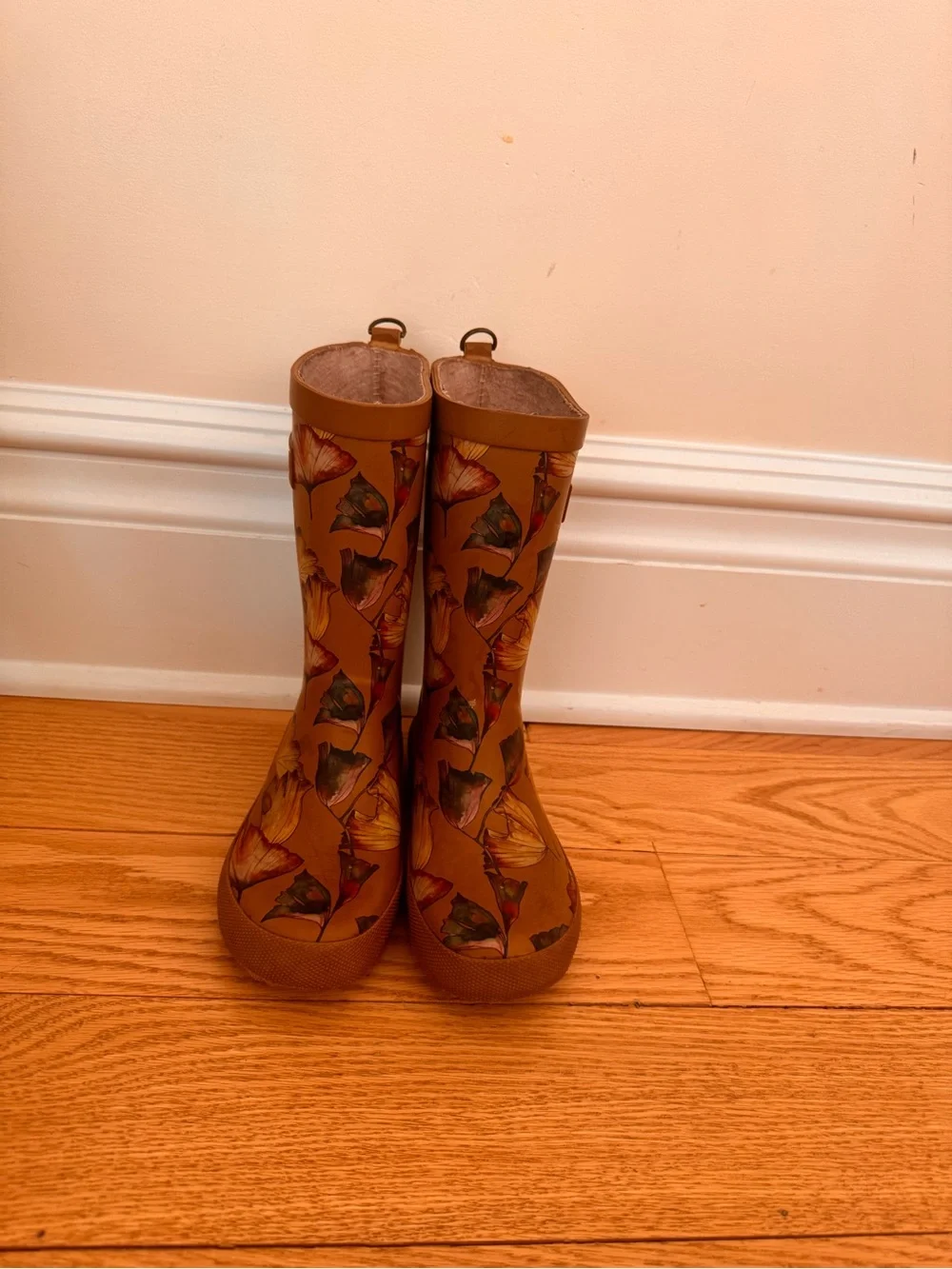 Bisgaard barefoot kids floral tan rain boots